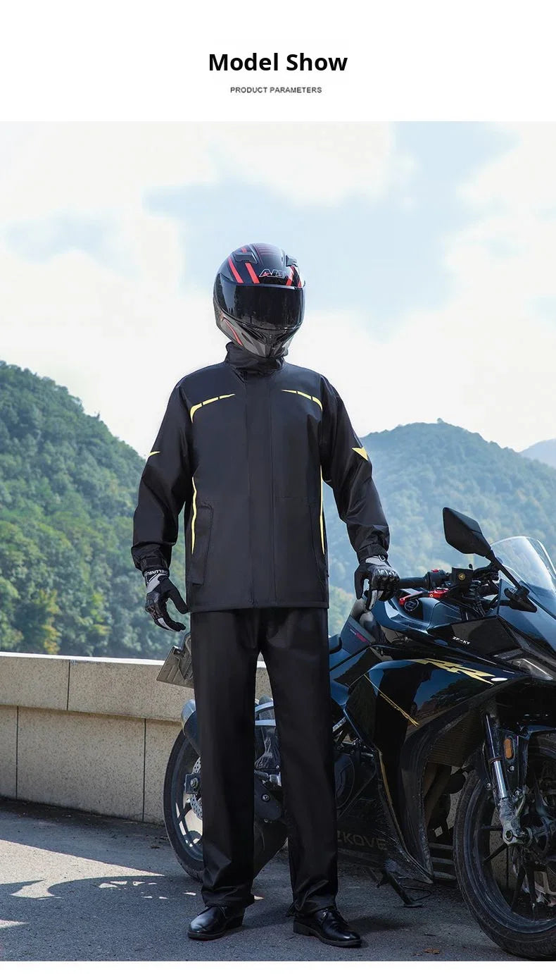 Rainproof Motorcycle Raincoat Rain Pants Set Two-Piece Men Full Body Heavy Rain Windproof Waterproof Riding Suit Rainy Days