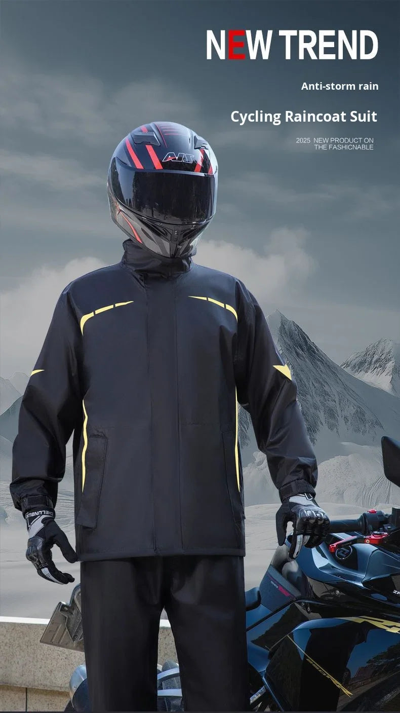 Rainproof Motorcycle Raincoat Rain Pants Set Two-Piece Men Full Body Heavy Rain Windproof Waterproof Riding Suit Rainy Days