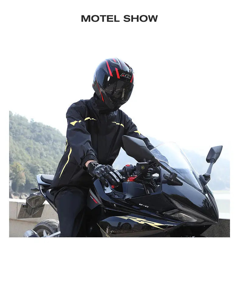 Rainproof Motorcycle Raincoat Rain Pants Set Two-Piece Men Full Body Heavy Rain Windproof Waterproof Riding Suit Rainy Days