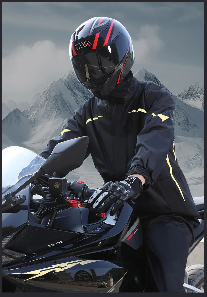 Rainproof Motorcycle Raincoat Rain Pants Set Two-Piece Men Full Body Heavy Rain Windproof Waterproof Riding Suit Rainy Days