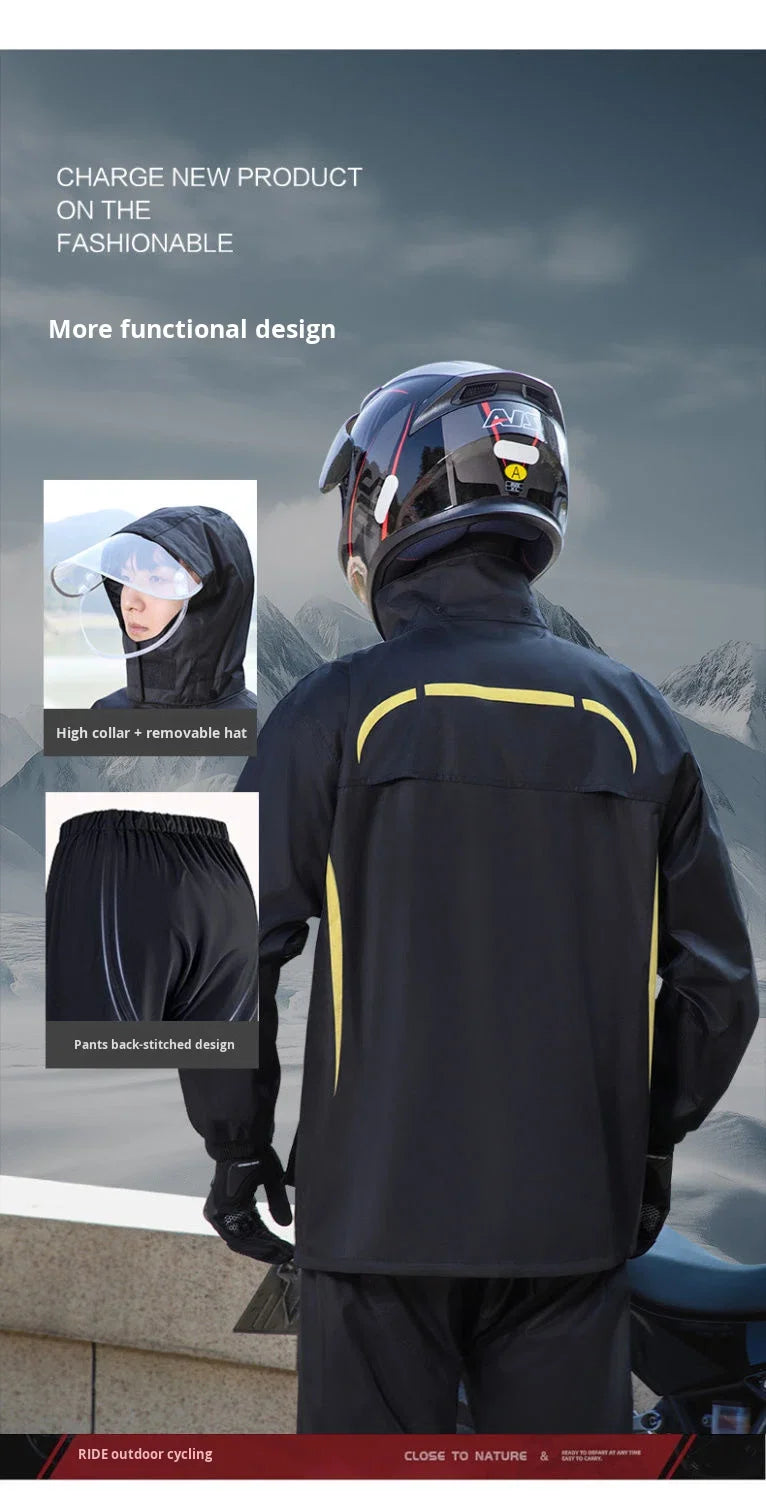 Rainproof Motorcycle Raincoat Rain Pants Set Two-Piece Men Full Body Heavy Rain Windproof Waterproof Riding Suit Rainy Days