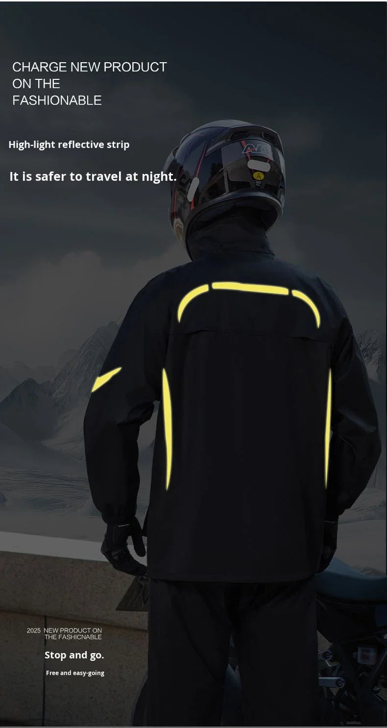 Rainproof Motorcycle Raincoat Rain Pants Set Two-Piece Men Full Body Heavy Rain Windproof Waterproof Riding Suit Rainy Days