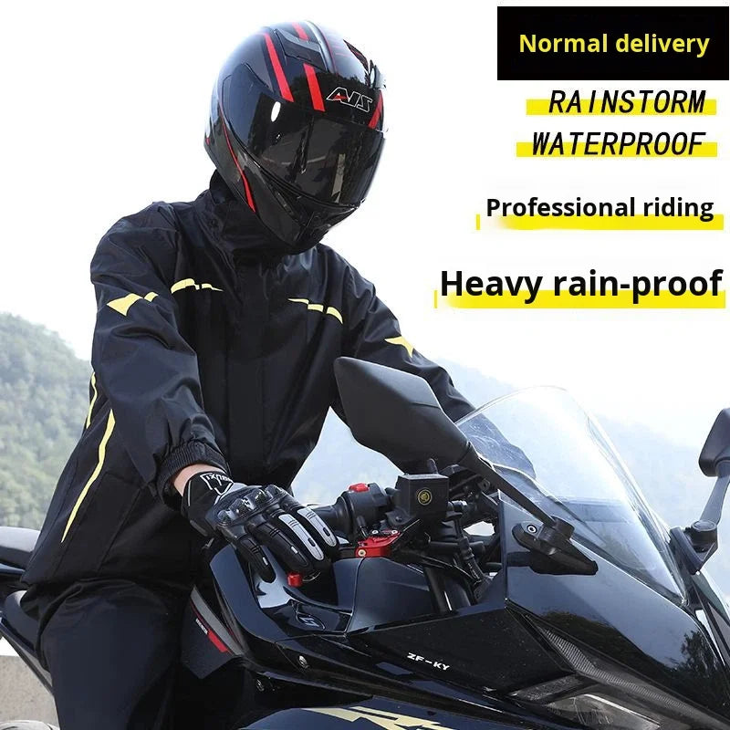 Rainproof Motorcycle Raincoat Rain Pants Set Two-Piece Men Full Body Heavy Rain Windproof Waterproof Riding Suit Rainy Days