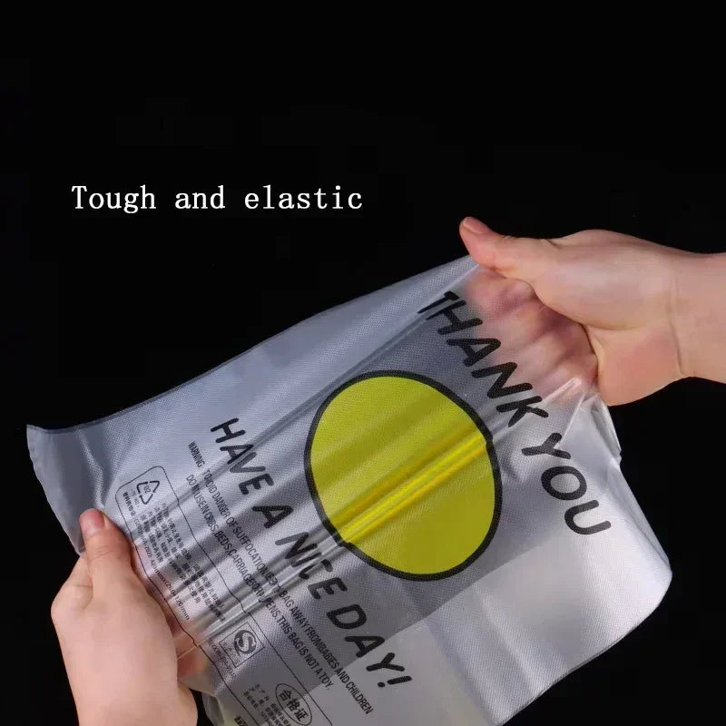 50PCS Plastic Food Storage Bags with Handle Supermarket Grocery Shopping Bag Useful Shopping Bag Kitchen Storage Basket 3 Sizes