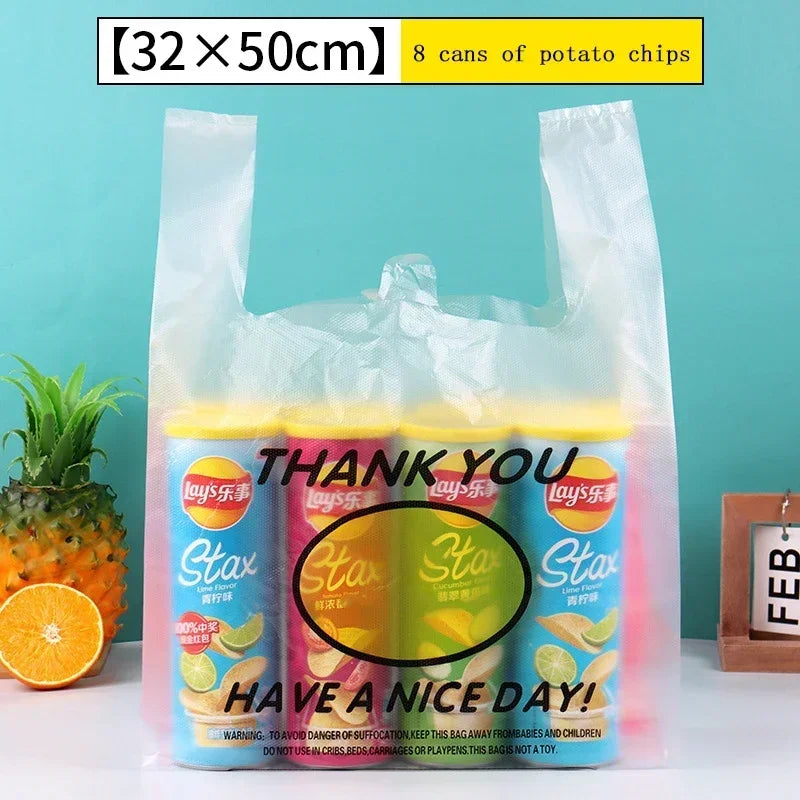 50PCS Plastic Food Storage Bags with Handle Supermarket Grocery Shopping Bag Useful Shopping Bag Kitchen Storage Basket 3 Sizes