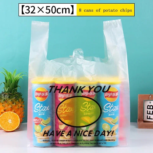 50PCS Plastic Food Storage Bags with Handle Supermarket Grocery Shopping Bag Useful Shopping Bag Kitchen Storage Basket 3 Sizes