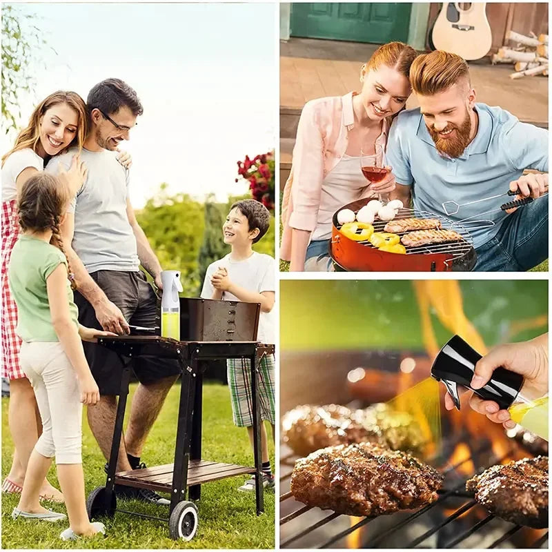 200/300/500m LOil Spray Plastic Household Kitchen Oil Spray Bottle or Oil Brush Nebulizing Mist Filling Cooking Dual Use BBQ