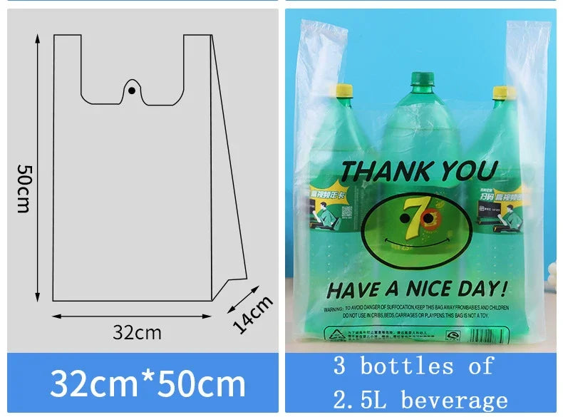 50PCS Plastic Food Storage Bags with Handle Supermarket Grocery Shopping Bag Useful Shopping Bag Kitchen Storage Basket 3 Sizes