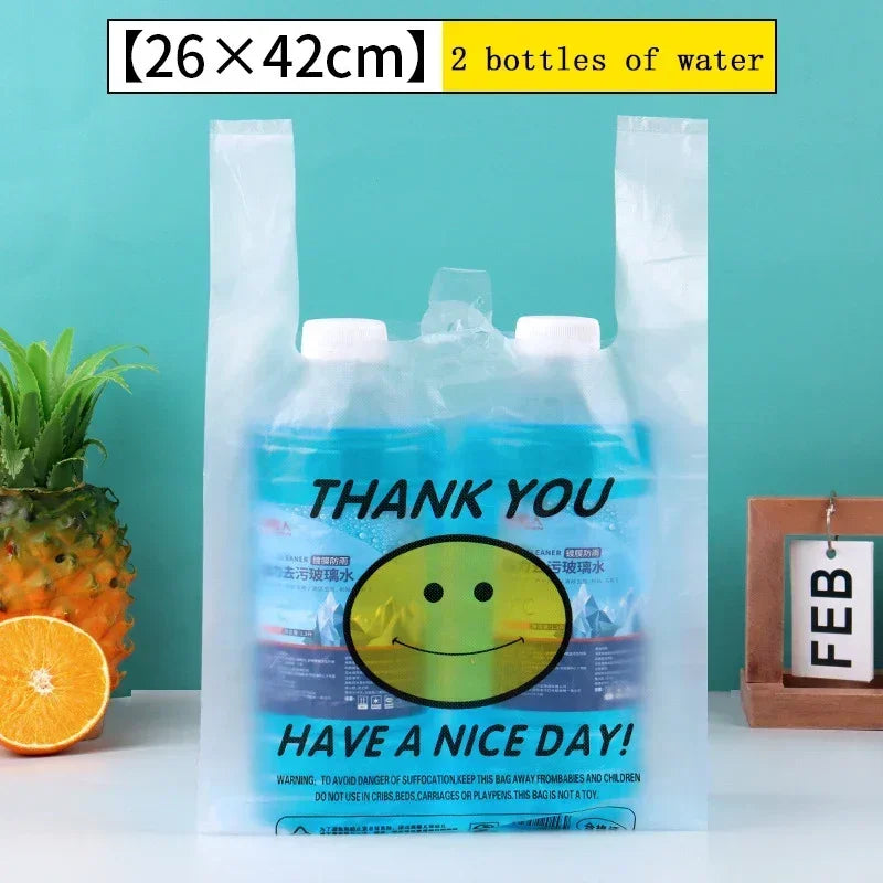50PCS Plastic Food Storage Bags with Handle Supermarket Grocery Shopping Bag Useful Shopping Bag Kitchen Storage Basket 3 Sizes