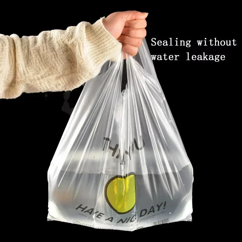 50PCS Plastic Food Storage Bags with Handle Supermarket Grocery Shopping Bag Useful Shopping Bag Kitchen Storage Basket 3 Sizes