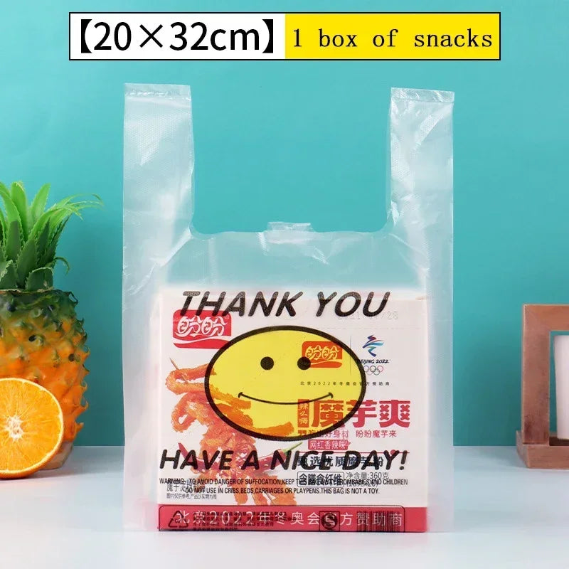 50PCS Plastic Food Storage Bags with Handle Supermarket Grocery Shopping Bag Useful Shopping Bag Kitchen Storage Basket 3 Sizes